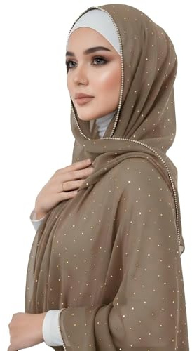 xaqipdoz Premium Chiffon Hijab Rhinestone Pashmina Shawl Wrap for Women Head scarf for Muslim Wedding Party Gift Packed