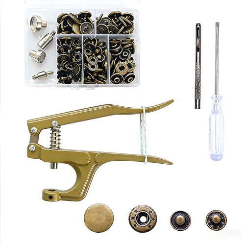 Set di 40 bottoni a pressione con pinza, 15 mm, in metallo per avvitare, pinza a bottone senza cucito, per giacca artigianale in pelle, portafoglio, vestiti fai da te