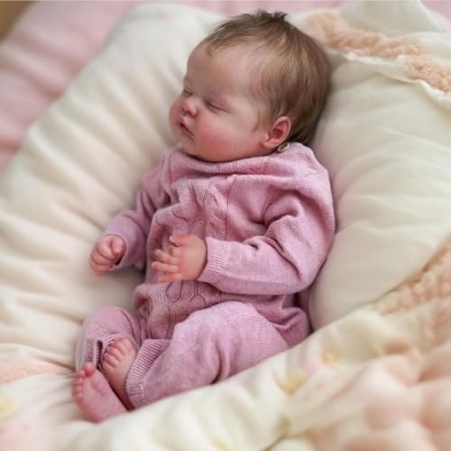 WEQNT Realistisk Reborn-Baby 45 cm (20 tum), sovande nyfödd babydocka flicka, mjuk kropp med vinyl lemmar, med tillbehör, från 3 år