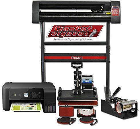 PixMax 5 in 1 Multifunktion Da Vinci Hitzepresse Transferpresse T-Shirtpresse Tassenpresse Tellerpresse Mützenpresse inklusive Schneideplotter Plotter Sublimationsdrucker
