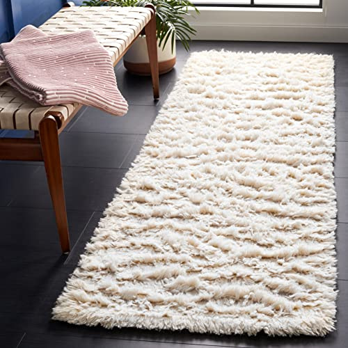SAFAVIEH Flokati Shag Collection 2'3 x 7' Ivory FLK150A Handmade Premium Wool 1.5-inch Thick Runner Rug