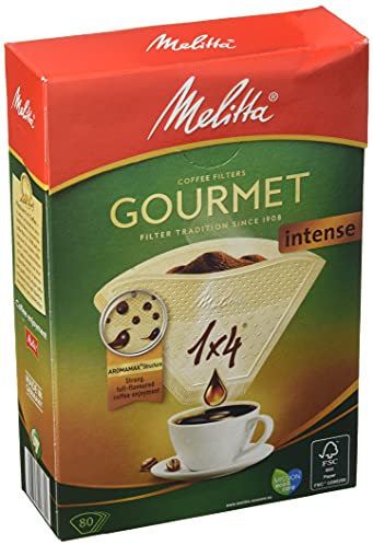 Melitta Gourmet Intense Coffee Filters, 80 per Box, Size 1x4, for Filter Coffee Machines, Natural Brown
