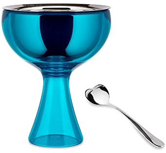 Alessi AMMI01S AZ Big Love - Design Ice Cream Set, Bowl in 18/10 Stainless Steel and Thermoplastic Resin, Blue and Spoon in 18/10 Stainless Steel, Mirror Polished