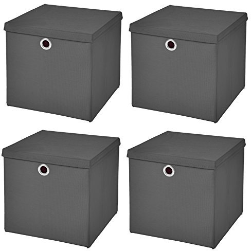 StickandShine 4er Set Dunkelgrau Faltbox 28 x 28 x 28 cm Aufbewahrungsbox faltbar mit Deckel