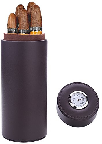 Portasigari, Pelletteria Portabile con Fodera in Cedro, Humidor per Sigari con l’Umidificatore (Marrone)