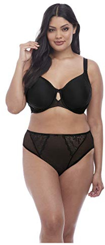 Elomi Women's Charley Bandless Shirt Floral Lace, Breathable Spacer Fabric, Diamond Mesh Detail. DD+ Bras Soutien-Gorge, Opaque, Noir, 42F Femme