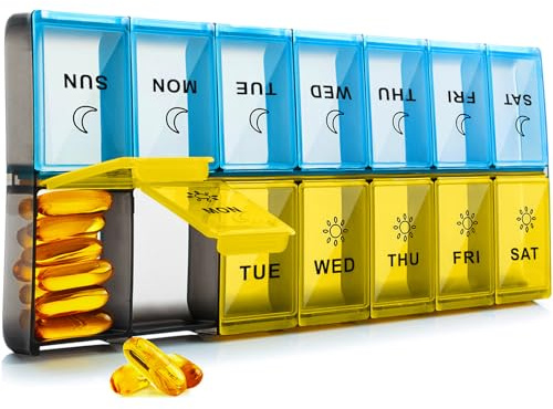 Mossime XL Large Daily Pill Organizer 2 Times a Day, Extra 7 Day Pill Box Am Pm, Weekly Day Night Vitamin Holder, Medicine Organizer, Big Pill Container, Medication Dispenser 14 Compartments
