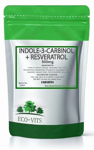 Indole-3 Carbinol + Resveratrol 500mg 120 Capsules, Hormonal Balance, Antioxidant & Cellular Health Support
