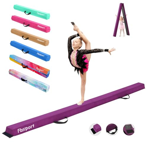 FBSPORT 8ft Balance Beam Folding Gymnastics Beam Foam Balance Floor Beam Equipment for Kids Adults, Suede Cover Anti Slip Base with Carry Bag for Home School Gym Training, Purple