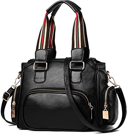 FANDARE Damen Handtasche Umhängetaschen Schultertasche PU-Leder Handtaschen Mit Mehreren Taschen Schulterhandtasche Henkeltaschen für Reisen Einkaufen Arbeiten Schwarz