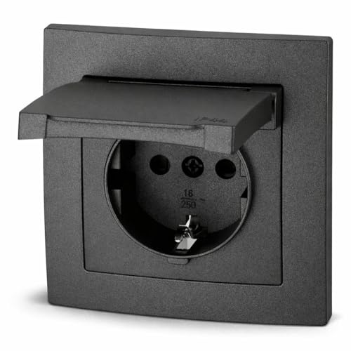 Prise encastrée IP44, tout-en-un, série ET-1 anthracite