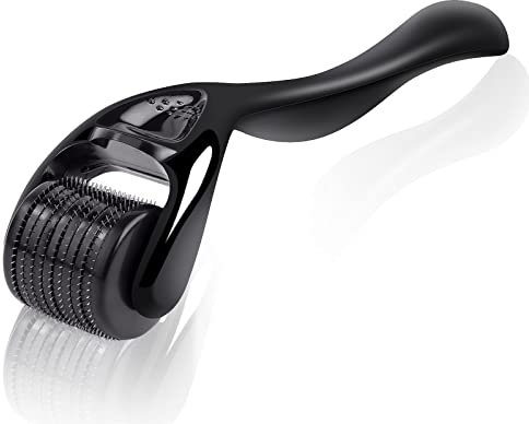 URAQT Dermaroller, Bartroller, Microneedling Roller für Gesicht und Körper, Nadelroller Bart Roller für Bartwachstum, Gesichtshautpflege, Anti-Aging, Anti-Falten, Narbenentfernung (Schwarz 1.5 mm)