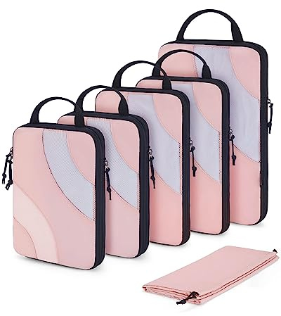 BAGSMART 6 Pc Polyester Compression Packing Cubes, Baby Pink