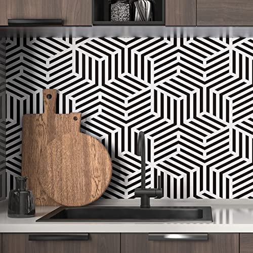 Yullpaper Carta Da Parati Bianco e Nero Pellicola Adesiva Motivo Geometrico Per Mobili Carta Da Parati Adesiva Muro 3d Per Cucina Soggiorno PVC Rotolo Carta Adesiva Per Mobili Armadio 44,5cm x 300cm