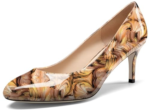 NobleOnly Femmes Fermé Rond Bout Mi Kitten Talon Heel Slip-on Bureau Escarpins Dress Décontracté Classique Chaussures 6.5 CM Heels Jaune Vortex 40 EU