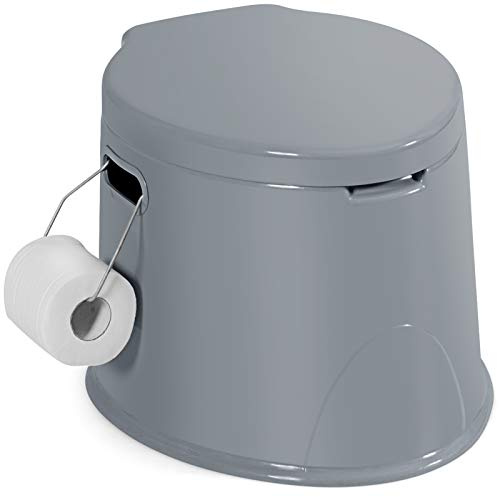 GYMAX Toilette Portatile, capacità di 5L, Supporta 200 kg, WC da Campeggio da Viaggio, Toilette Secca con Sedile Rimovibile e Coperchio, Facile da Pulire e Anti-Odori (Grigio)