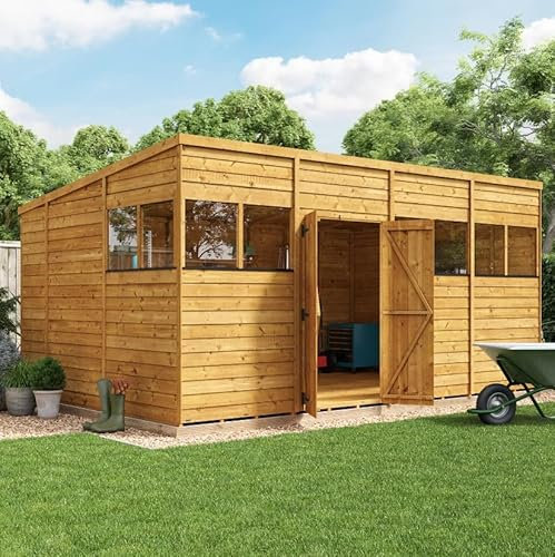 BillyOh 16x10 Switch Pent Log Cabin Wooden Garden Shed | 28x28 Framing Garden Storage Shed with Customizable Doors & Windows, Overlap Cladded Walls, Green Mineral Roof Felt | Versatile Outdoor Storage