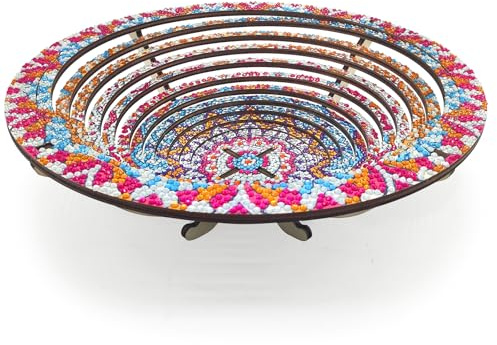 DIY Diamond Art Painting Kit, Mandala Mosaic Fruit Wood Candy Tray, Round Diamond Wooden Craft Plate for Christmas Home Dining Room Kitchen Decoration-#02-Mandala