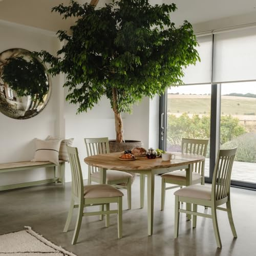 Florence Oval Extending Dining Table and 4 Chairs Set | Wooden Round Table Set and Upholstered Chairs | Extends 115-160cm | Quality Kitchen Dining Furniture (sage green)