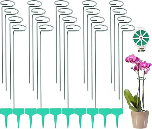 Lot de 20 supports pour plantes de 45 cm - En acier - Avec anneau de fleurs - Pour fleurs, lys, pivoines, roses, tomates