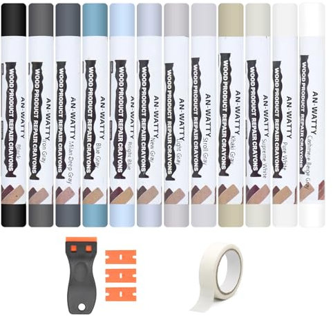 Hartwachs Reparaturset 12 Farben, Laminat Reparaturset, Parkett Reparaturset, Fliesen Reparaturset, Raufaser Reparatur, Holz Reparaturset, Vinyl Reparaturset für Laminat, Holz, PVC (12er-grua-weiß)