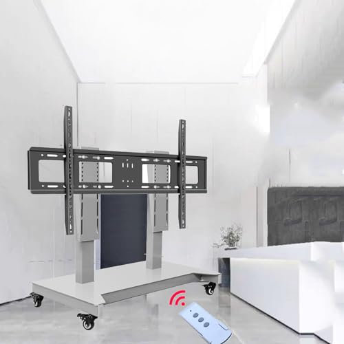 Mobile TV Cart On Wheels - Motorized TV Mount - Motorized TV Lift, Mobile TV Stand Cart With Height Adjustable, 4 Step Height Memory Function, Motorized TV Lift Fits 52-100 Inch Screen，A