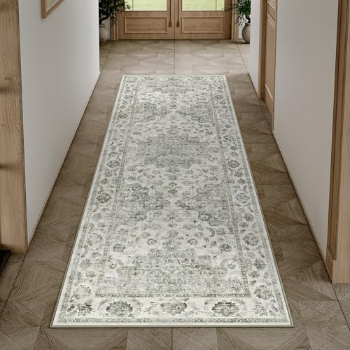 HUGEAR Vintage Teppich Läufer Flur 60x180cm Grün Waschbar