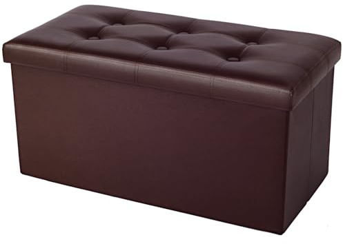 COSYLAND Sitzbank mit Stauraum - 76 x 38 x 38 cm Sitzhocker - Faltbare Hocker - Sitztruhe bis 200 kg belastbar, für Wohnzimmer Schlafzimmer, Braun
