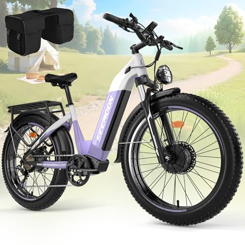 Seemoon 4000W Dual Motor Electric Bike, 38 MPH Ebikes for Adults with 52V 1040Wh Removable Battery, 26 Fat Tires Fast Electric Bike Up to 105 Miles Range, Ideal for Road Sand Snow SM1