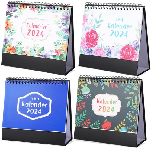 CLISPEED 4 Piezas Calendario de Mesa de Calendarios Alemanes Multifuncionales para Oficina y Hogar Planificador de Agenda Mensual Compacto y Versátil