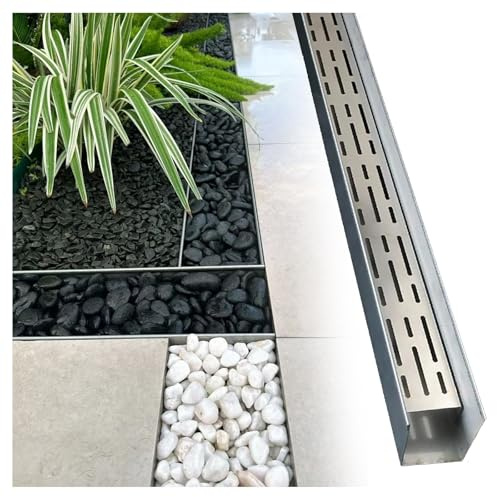 ZHENGQIAN Canale di scolo 1m con griglia for Scarico,canaletta scolo Acqua piovana,Patio Esterno del Giardino Piastra,Kit Griglia for Canale di Riempimento Pietre e Ciottoli(H20*W6.5CM/H7.87*W2.56IN)