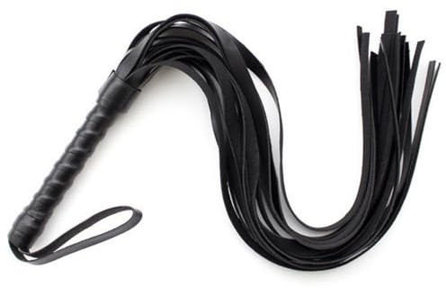 CATZUM Cravache en Cuir avec Franges pour Performances Équestres, Équitation Courte, Fouet en Cuir avec Franges (Noir)
