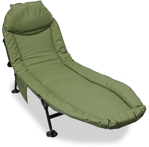 Fishing Bed Chair 6 Leg Adjustable Padded Mattress with Built-In Pillow Folding Camping Carp Fishing Bed with Mud Feet Side Pocket Durable Steel Frame 199x65x31cm