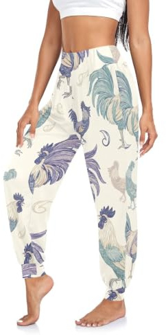 Tuppar vintage teal lavende yogabyxor för kvinnor träningsbyxor boho harembyxor sommar joggingbyxor
