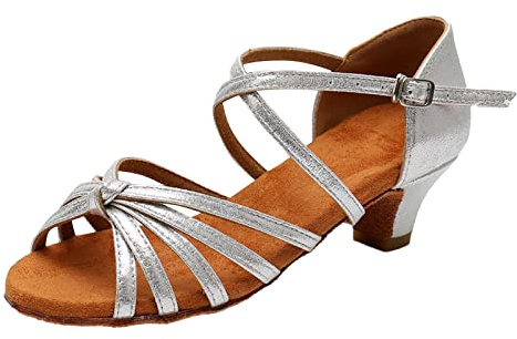 Zapatos de baile latino cómodos antideslizantes moda mujeres elegantes flexibles talones Stilettos Ballroom rendimiento práctico, plata, 37 EU