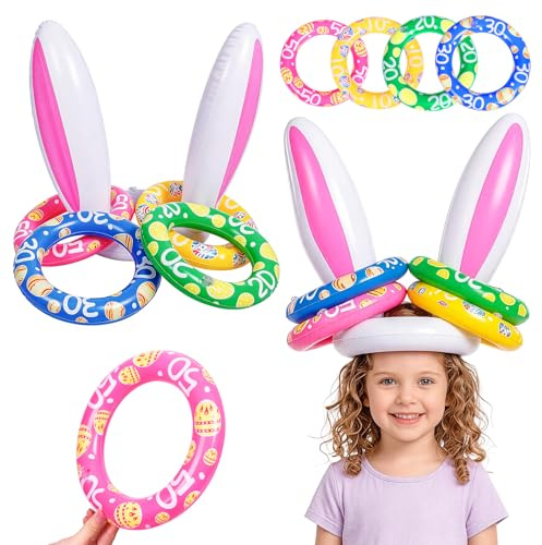 Max Fun Easter Bunny Inflatable Ring Toss Games for Kids Easter Indoor Outdoor Party Games Carnival Toss Game for Easter Party Favors
