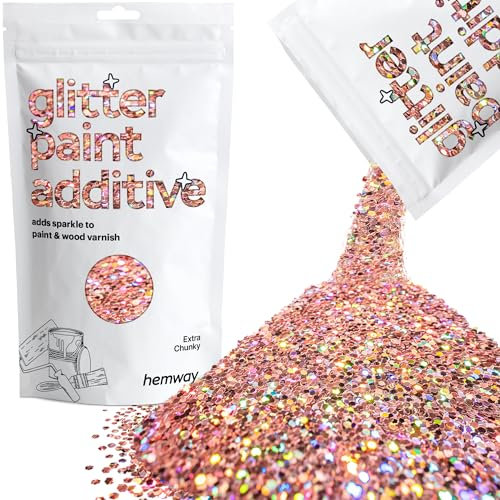 Rose Gold Holographic Glitter Paint Additive Extra Chunky 100g for Adding Sparkle to Paints & Varnish | Paint Walls Sparkly Add to Emulsion, Acrylic or Lacquer Indoor | Hemway