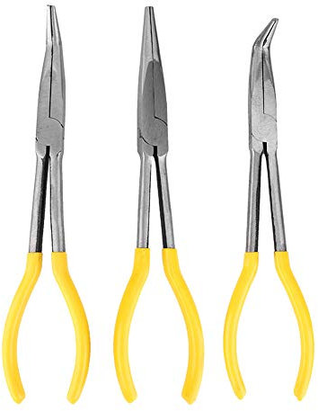 3 pezzi pinze meccaniche 11in kit pinze a becco lungo ago in acciaio al carbonio alto 45 ° 90 ° punta flettente punta dritta kit pinze a becco lungo in acciaio al carbonio set di utensili per elettric