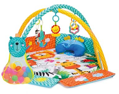 Fillikid Aktivbogen 3in1 I Spielmatte mit Bällebad I Lernmatte, Erlebnisdecke, Krabbeldecke mit Nackenkissen und aufklappbare Seitenteile I Spieldecke für Babys mit Spielbogen, ab 0 Monaten