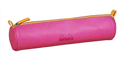 Rhodia 319009C – Pennfodral Rhodiarama, rund, 21,5 x 5,5 cm, fodrad med elfenbensfärgad jersey, praktiskt och elegant av konstläder, fuchsia, 1 st