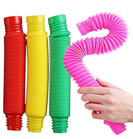 Pop Tubes Fidget leksaker för barn och vuxna, 4-pack X-stora poprör sensorisk leksak (röd/gul/grön/rosa)