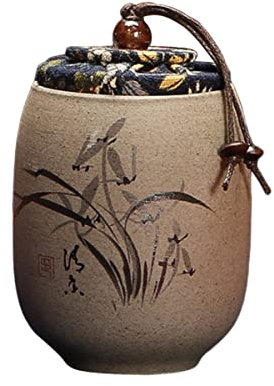 BESTonZON Caja de té chino con tapa para frijoles con tapa suelta para sellar a mano tela cerámica decoración de azúcar tarro de cerámica hermética Té – Lata de té tradicional chino