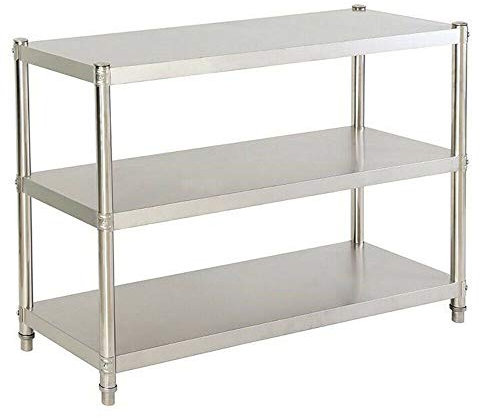 WOQLIBE Edelstahl Arbeitstisch 3 Böden Arbeitstisch Küche 80 x 80 x 40 cm Arbeitstisch Küchentisch 30kg Belastung Stabil Haushaltsregal