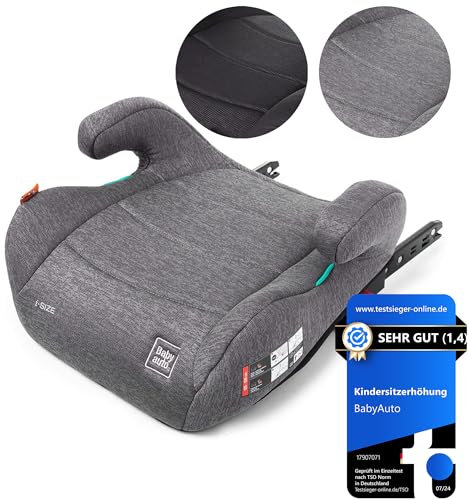 BABYAUTO Sitzerhöhung Auto Kinder ISOFIX, ECE R129 Kindersitzerhöhung Sitzschale Auto, Gruppe 3 (22-36kg/5-12 Jahre) 125-150 cm iSize, Extra Gepolstert für mehr Komfort, Grau