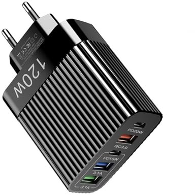 120W 5-portars USB-laddare PD Snabbladdning Telefonladdare Adapter for Multiportar Typ C Väggladdare(Black E-U)