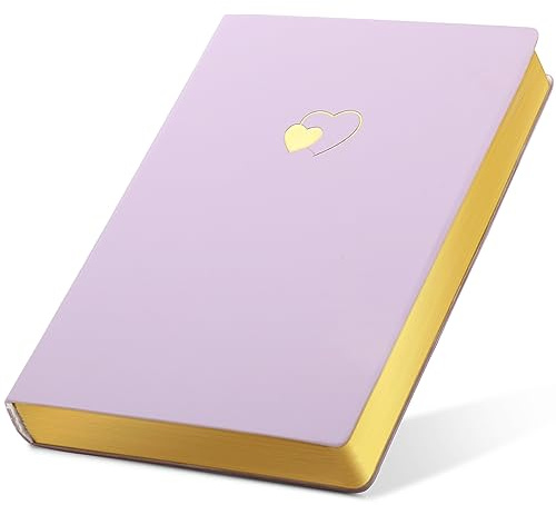 CAGIE Lined Journal Notebook for Women and Girls 256 Pages Cute Diary with Heart-Shaped Leather Journals for Writing A5 Soft Cover Notebooks for Work School, Purple