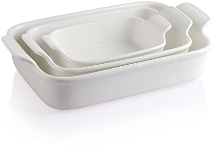 Sweejar Home Porcelain Bakeware Set for Cooking, Rectangular Ceramic Casserole Dish, Lasagne Pans for Casserole Dish, Cakes, Dinner, Kitchen, Banquet and Daily Use (White)