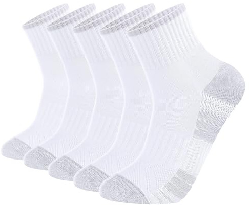 YUEDGE Men's Sports Quarter Ankle Socks, Moisture Wicking Anti-Blister Terry Cushioned Trainer Running Athletic Socks For Gym Golf Walking Casual Daily, Size 6-10, Multipack