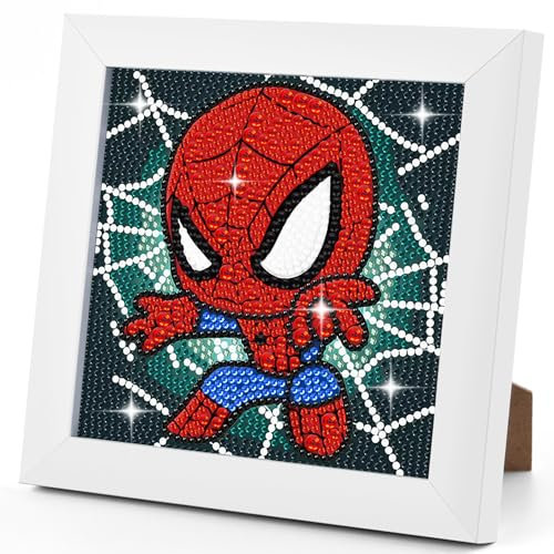 WuGU Diamond Painting Kinder Set, 5D DIY Diamant Painting Bilder Kinder mit Rahmen, Crystal Diamond Painting Basteln Mädchen Junge 6-12 Jahre Diamant Bilder Arts Craft für Home Wand Decor -18 x 18cm