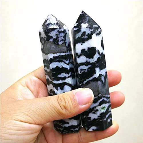 TCYNNQVD 2 STÜCK 90 mm-100 mm natürlicher Kristall, Schwarze und weiße Punkte, Achatstein, geschnitzter, Loser Edelsteinstab for Fengshui-Dekoration Reiki Crystals
